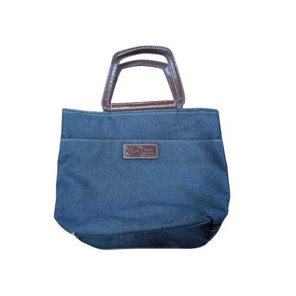 Fossil No. 54 Vintage Y2K Blue Denim Brown Leather Trim Small Tote Handbag Purse - Picture 1 of 11